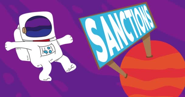 Astronaut Adrift Red Planet Sanctions Billboard Abstract Cartoon Animation Format — Stock Video