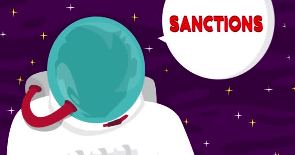 Astronauta Mówi Sankcje Kosmosie Bańką Mowy Streszczenie Animacji Kreskówkowej Rozdzielczość — Wideo stockowe
