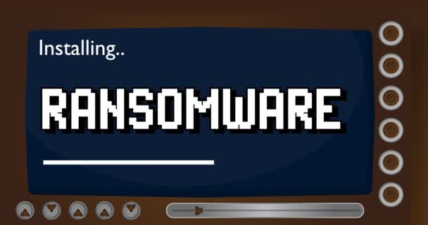Cartoon Computer Word Ransomware Video Message Screen Displaying Installation Window — Vídeo de Stock