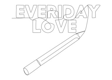 Keçeli kalemle yazılmış günlük aşk sözünün aralıksız bir satırı. İnce Çizgi Çizimi Vektör Konsepti. Contour Yaratıcı Fikirler Çiziyor.