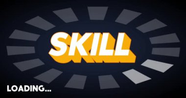 Skill text with Loading, Downloading, Uploading Bar Indicator. Download, Upload on computer screen.