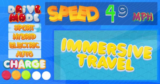 Cartoon Car Dashboard Immersive Travel Text Digital Graphical User Interface — 图库视频影像