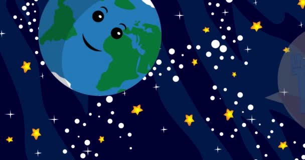 Planeta Ziemia Mówi Zanurzenie Podróży Bańki Mowy Animacja Kreskówek Przestrzeń — Wideo stockowe