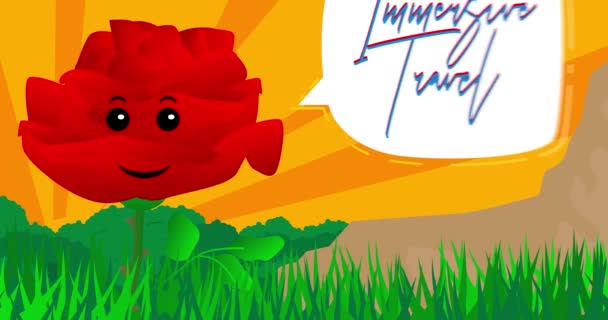 Flor Roja Diciendo Viaje Inmersivo Con Burbuja Del Habla Animación — Vídeo de stock