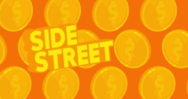 Gold Coins, Side Street metniyle dans ediyor. Altın metal para, para deseni.