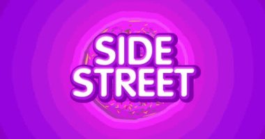 Purple Tunnel of Concentric Doughnuts with Side Street text. Cartoon animation.