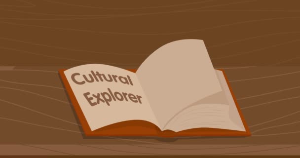 Cultural Explorer Word Blank Opened Book Cartoon Animation — Stok Video