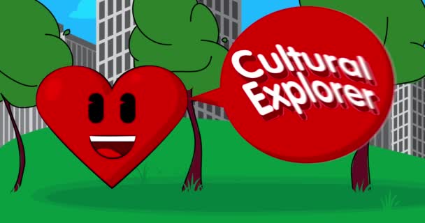 Red Heart Avec Visage Souriant Texte Cultural Explorer Dans Bulle — Video