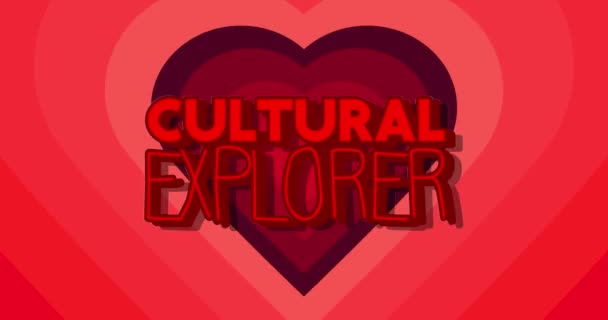红心隧道与文化探索者文本 心脏假日背景卡通动画 — 图库视频影像