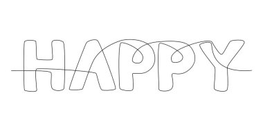 One continuous line of Happy word. Thin Line Illustration vector concept. Contour Drawing Creative ideas.