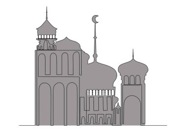 One continuous line of Ramadan poster with Arabic Architecture. Thin Line Illustration vector concept. Contour Drawing Creative ideas.