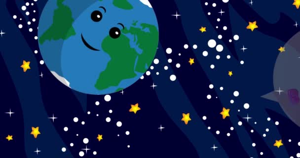 Planet Earth Saying Happy Birthday Speech Bubble Cartoon Animation Space — ストック動画