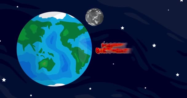 Moving Planet Earth Moon Happy Birthday Text Cartoon Animated Space — ストック動画