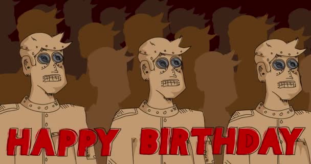 Robot Army Happy Birthday Text Line Art Animated Video Future — Stok video