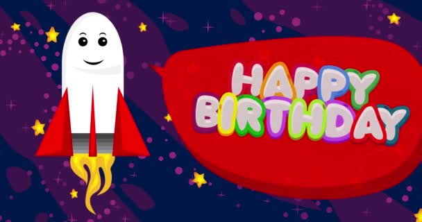 Rocket Space Happy Birthday Text Red Speech Bubble Cartoon Animation — Stok video