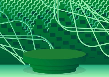 Green and Turquoise Sci-fi pedestal podium. Realistic product display. Mockup stage showcase. Futuristic vector 3D room with minimal geometric forms, empty scene.