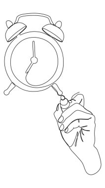 One continuous line of Alarm Clock drawn with a pencil, felt tip pen. Thin Line Illustration vector concept. Contour Drawing Creative ideas.