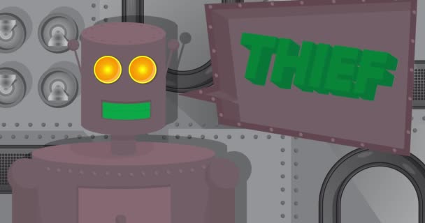 Roboter Sagt Dieb Mit Sprechblase Zeichentrickfilm Künftige Robotik Animation — Stockvideo