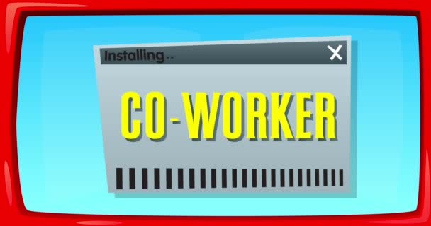 Abstrakter Cartoon Bildschirm Mit Dem Text Des Mitarbeiters Einem Installationsfenster — Stockvideo