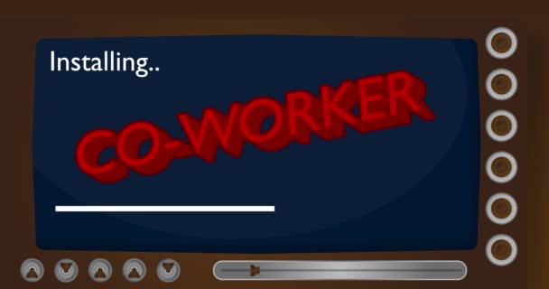 Cartoon Computer Word Worker Video Message Screen Displaying Installation Window — Stok video