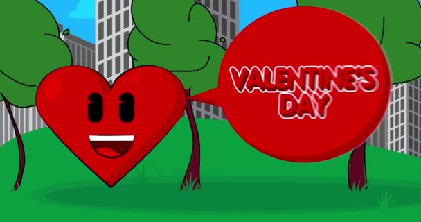 Gülen Yüzüyle Kırmızı Kalp Konuşma Balonunda Sevgililer Günü Mesajı Aşkın — Stok video
