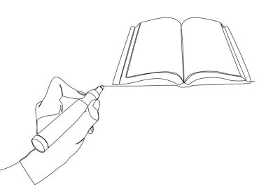 One continuous line of Book with a pencil, felt tip pen. Thin Line Illustration vector concept. Contour Drawing Creative ideas.