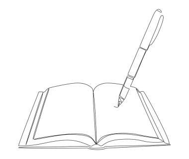 One continuous line of Book with a pencil, felt tip pen. Thin Line Illustration vector concept. Contour Drawing Creative ideas.