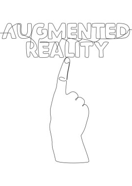 One continuous line of hand with Augmented Reality word. Thin Line Illustration vector concept. Contour Drawing Creative ideas.