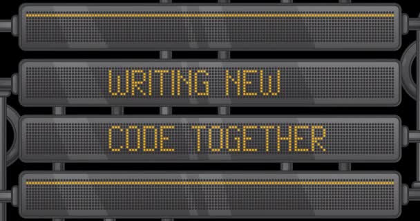 Escrevendo Novo Código Juntos Texto Painel Led Digital Mensagem Anúncio — Vídeo de Stock