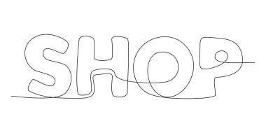 One continuous line of Shop word. Thin Line Illustration vector concept. Contour Drawing Creative ideas.