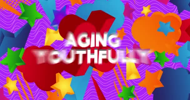 Envejecimiento Los Jóvenes Texto Sobre Cambio Porcentaje Fondo Signos Funky — Vídeos de Stock