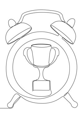 One continuous line of alarm clock with Award Prize. Thin Line Illustration vector concept. Contour Drawing Creative ideas.
