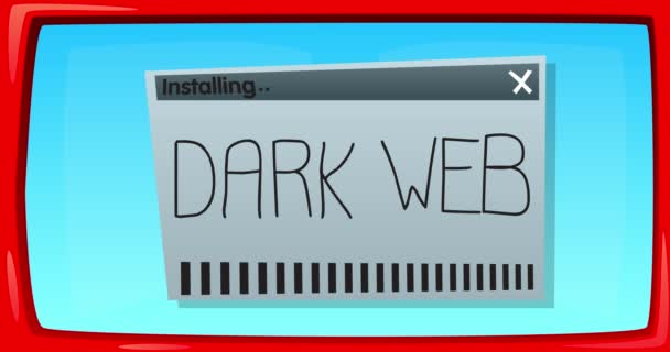 Abstrakt Tecknad Skärm Med Dark Web Texten Ett Installationsfönster Datorprogramvara — Stockvideo