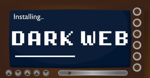 Cartoon Computer Word Dark Web Video Message Screen Displaying Installation — Stockvideo