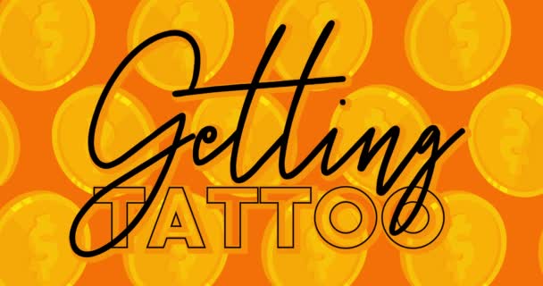 Złote Monety Tańczące Tekstem Getting Tattoo Złote Metalowe Monety Gotówką — Wideo stockowe