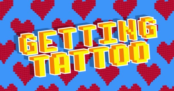 Pixel Dancing Red Heart Pattern Getting Tattoo Text Cartoon Animation — ストック動画