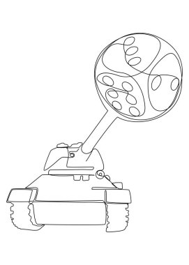One continuous line of Armored Tank with dice. Thin Line Illustration vector concept. Contour Drawing Creative ideas.