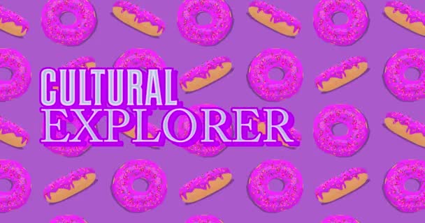 Dancing Doughnut Pattern Cultural Explorer Text Cartoon Animation — Vídeo de stock