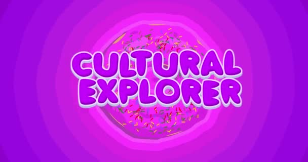 Purple Tunnel Concentric Doughnuts Cultural Explorer Text Cartoon Animation — Stok video