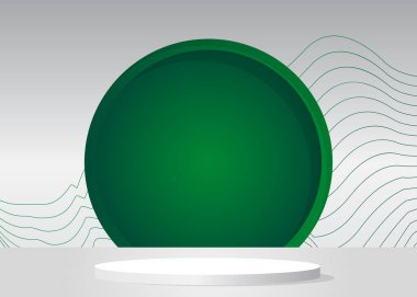 Green and white Sci-fi vector 3D product display. Abstract Stage showcase. Futuristic room, cylinder pedestal podium. Mockup for presentation. Minimal geometric forms, empty scene.