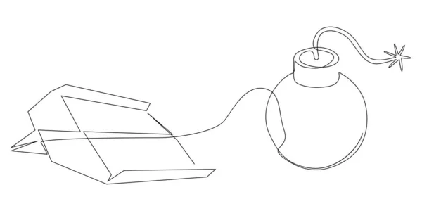 One Continuous Line Bomb Paper Airplane Thin Line Illustration Vector — стоковый вектор