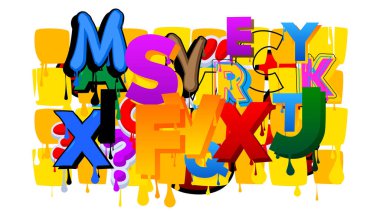 Abstract Graffiti background. Modern street art created with Letters. Wallpaper performed in urban painting style on white.