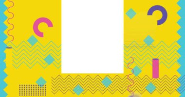 Retro tema arkaplan videosu. Minimum geometrik karikatür elementleri tasarımı. Arka planda beyaz daire olan klasik Geometrik grafik arkaplan. Soyut şekiller şablonu.