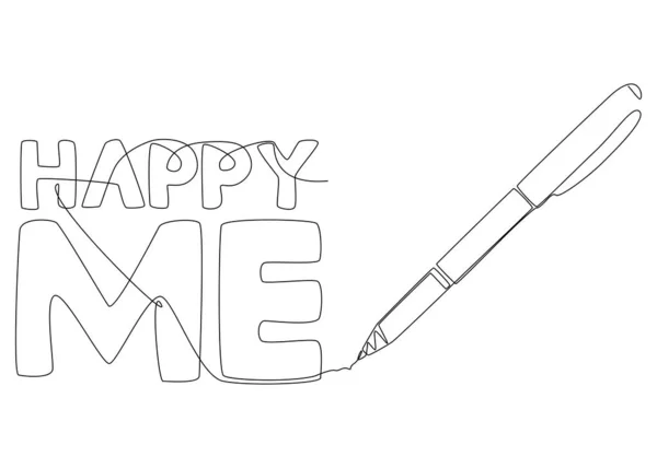 Satu Baris Berkelanjutan Dari Teks Happy Yang Ditulis Dengan Pensil - Stok Vektor