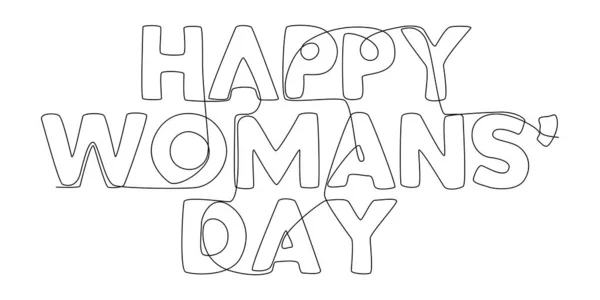 One Continuous Line Happy Women Day Word Thin Line Illustration — Vector de stock