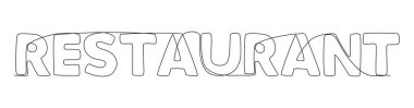 Restoran kelimesinin aralıksız bir satırı. İnce Çizgi Çizimi Vektör Konsepti. Contour Yaratıcı Fikirler Çiziyor.