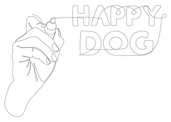 Una Línea Continua Texto Happy Dog Escrito Con Lápiz Rotulador — Archivo Imágenes Vectoriales