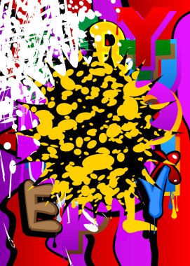 Renkli graffiti konuşma balonu geçmişi. Soyut modern sokak sanat arkaplanı, şehir boyama tarzında duvar kağıdı dekorasyonu.