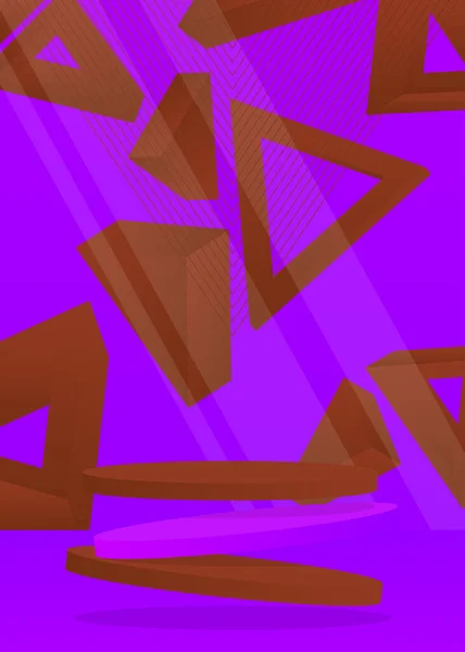 紫色和棕色现实的圆柱形基座讲台 摘要舞台展示摘要 矢量3D建模产品展示室 几何形状极小 场景空旷 — 图库矢量图片