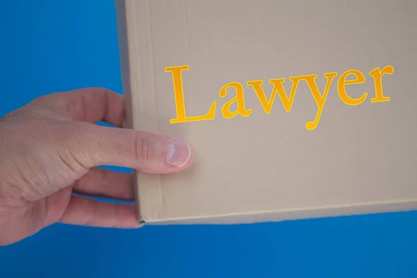 Palavra Advogado Com Caixa Papelão Caixa Cartão Dobrado Marrom — Fotografia de Stock